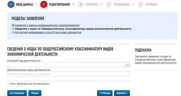 Скрин сайта ФНС РФ, онлайн-регистрация ИП, шаг № 7