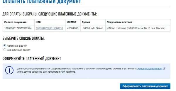 Оплата налогов ИП на сайте ФНС России, скрин 9