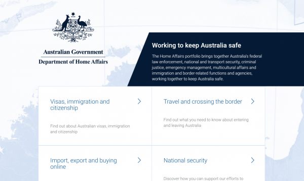 Сайт Департамента внутренних дел Австралии