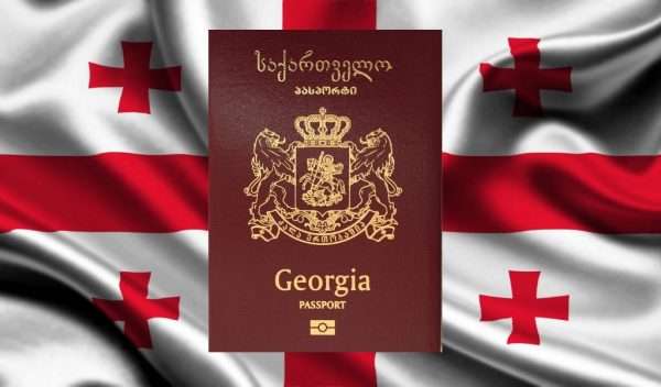 Грузинский паспорт на фоне флага