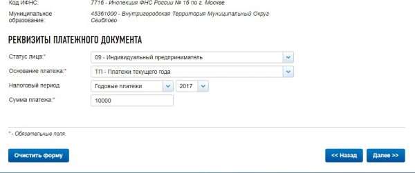 Оплата налогов ИП на сайте ФНС России, скрин 6