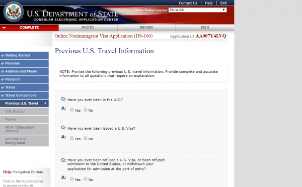 Раздел Previous U. S. Travel